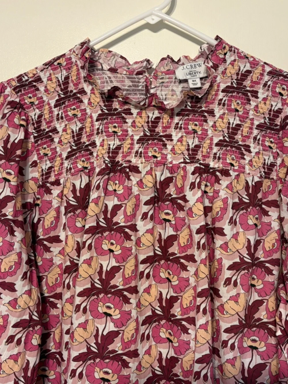 J. Crew Women's Plus Liberty Butterfield Poppy Smocked Button-Back Shirt Top 3X